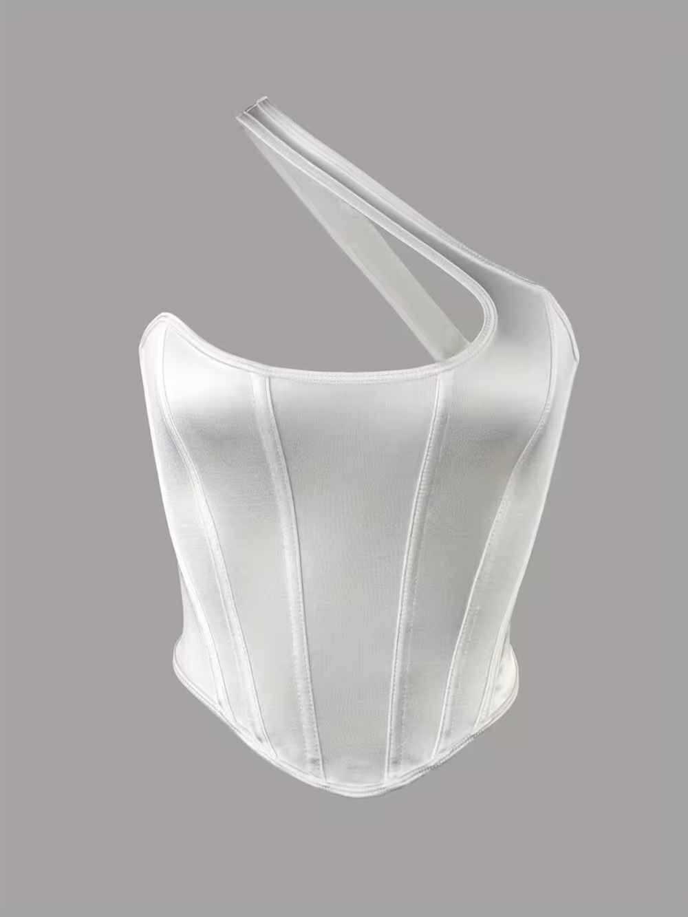 Asymmetric White Corset-Style One-Shoulder Camisole